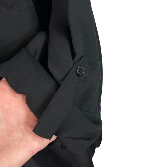 Lane Bryant SZ 26/28 Button-Up Top Long Roll-Tab Sleeves Pockets Collared Black - Picture 8 of 11